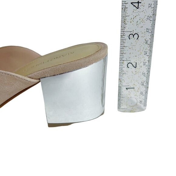 Marc Fisher Rima Tan Blush Suede Sandal Silver Block Heel Mule Slides Size 8 - Picture 7 of 13